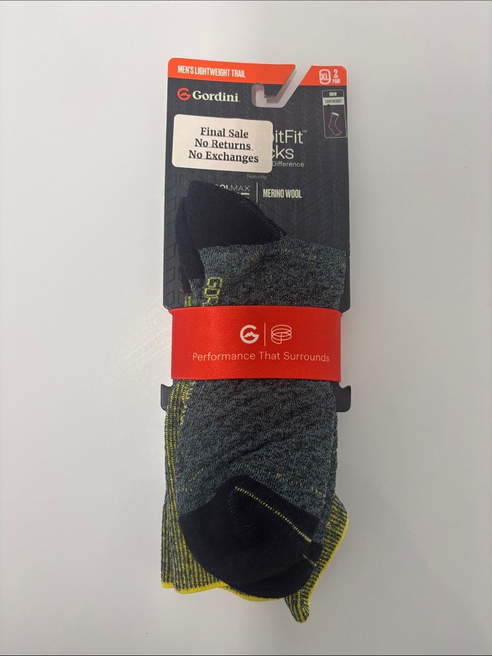 Gordini Men's 2 pair pack lightweight trail crew spruce size XL NWT
